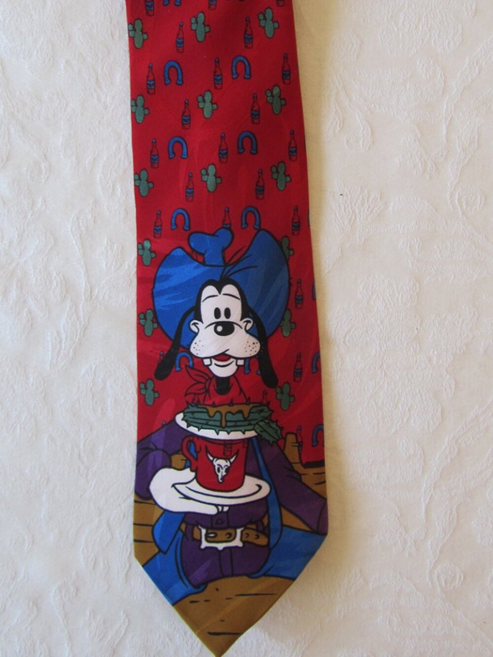 Mickey Unlimited Disney Men's Red "Cowboy Goofie Themed Necktie 100% Polyester